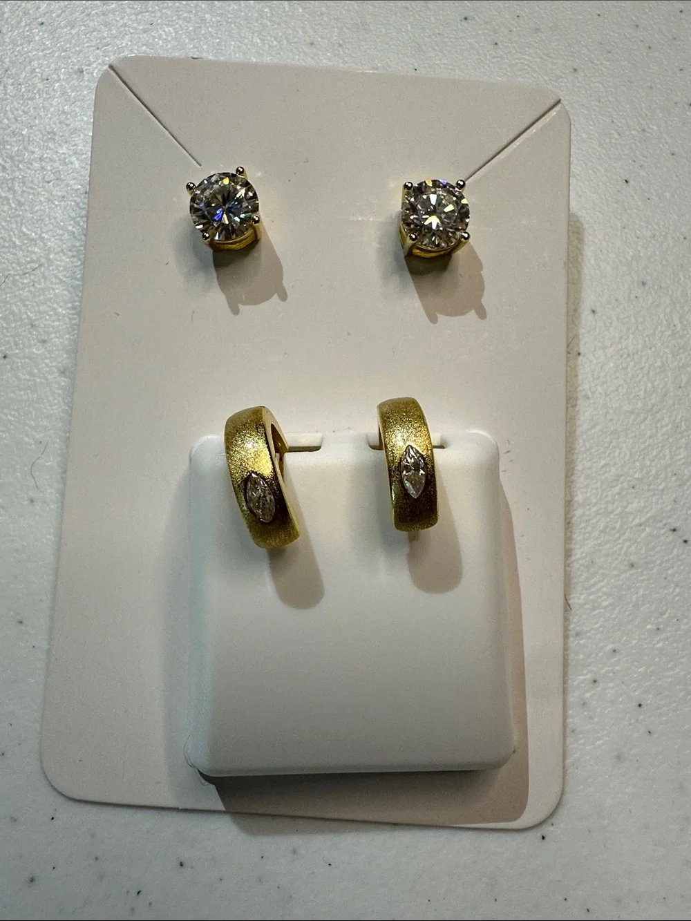 Gold Tone Crystal Stud & Hoop Earring Bundle/ Sparkly Set